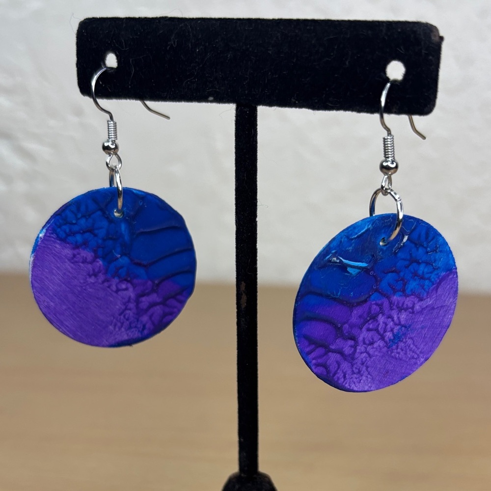 Blue and Purple earthy wooden Dangle Earrings